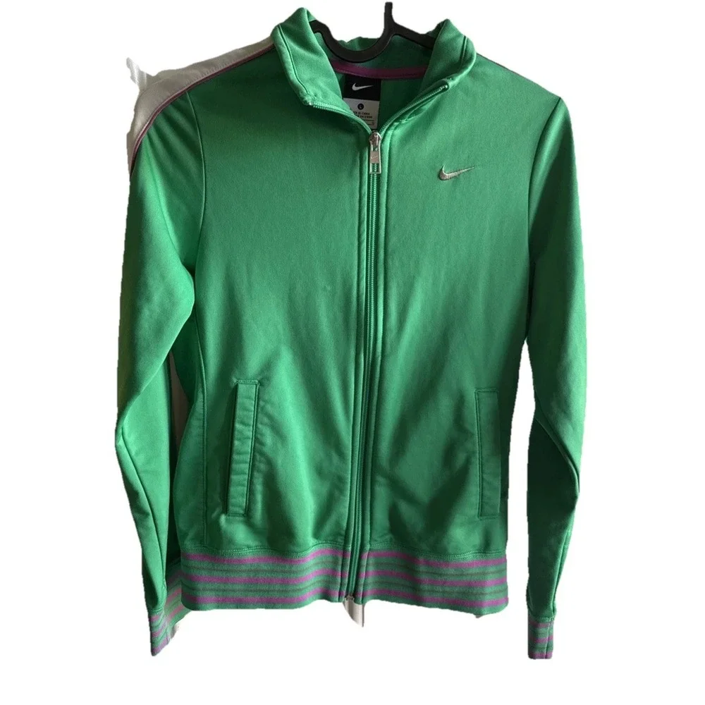 Vtg 80s NIKE Full Zip Hooded Windbreaker Jacket Youth Girls LG Green Purple